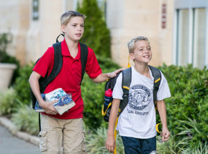 Boys Walking into School
